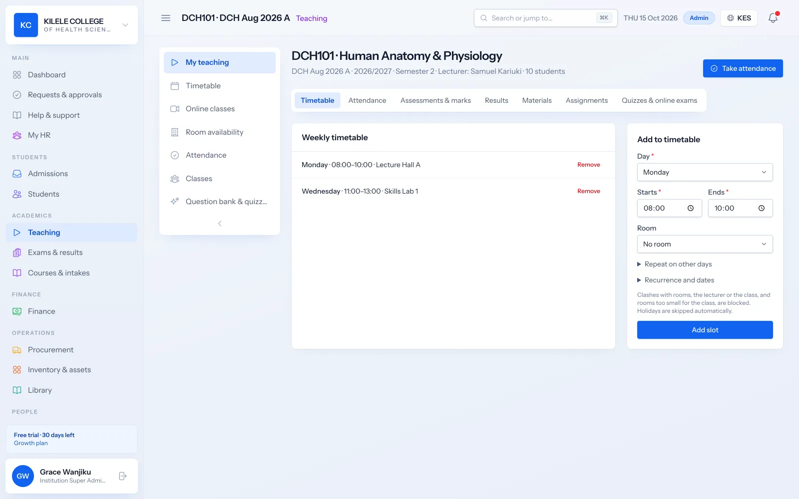 Soma360 Learning (LMS) & online exams screen