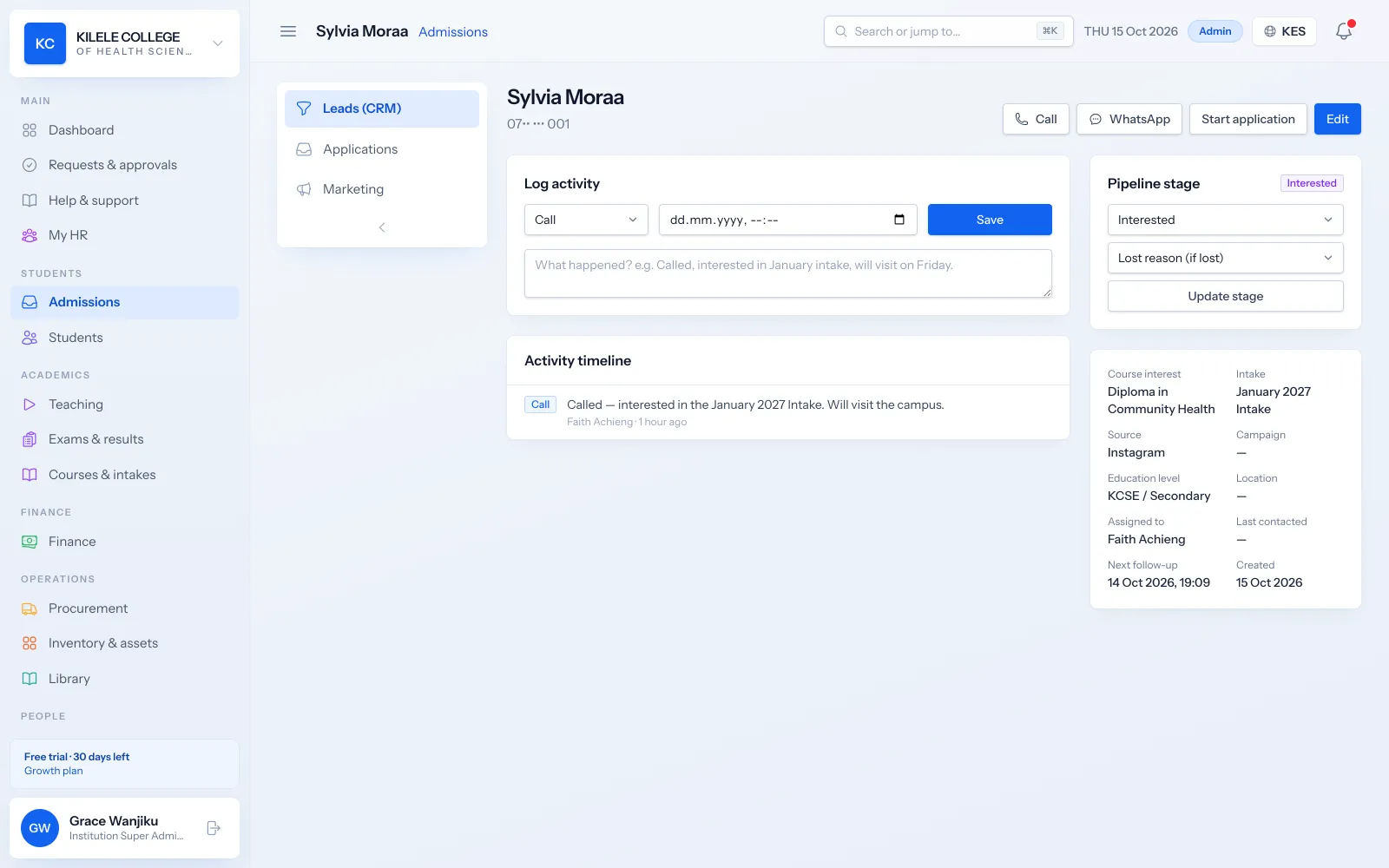 Soma360: Enquiries and follow-up (CRM)