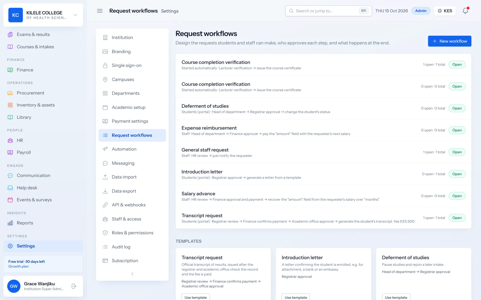 Soma360 Workflows, automation & API screen